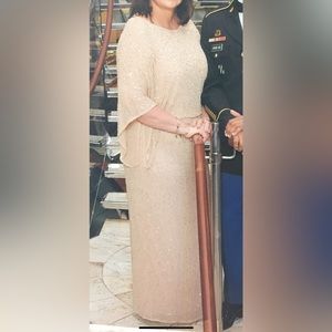 Patra Champagne Kimono Sleeve Sequin Evening Gown